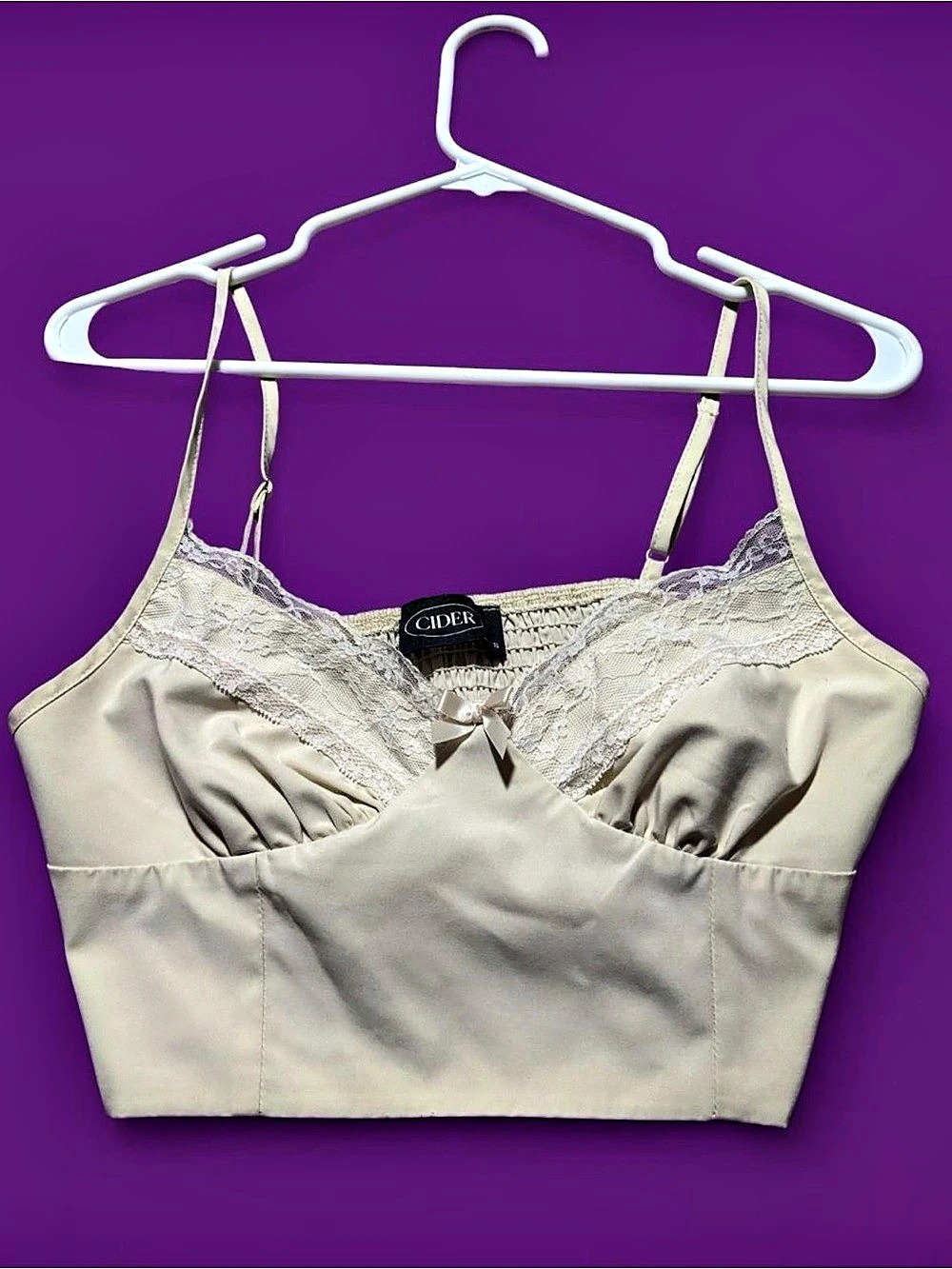 CIDER Solid Lace Trim Crop Cami Top in Cream